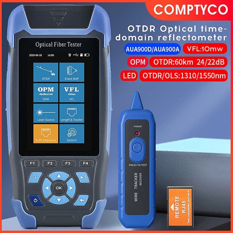 Réflectomètre optique temporel (OTDR) mini professionnel AUA900D/900A avec VFL, OLS, OPM intégrés, carte d'événements et testeur de câbles Ethernet RJ45