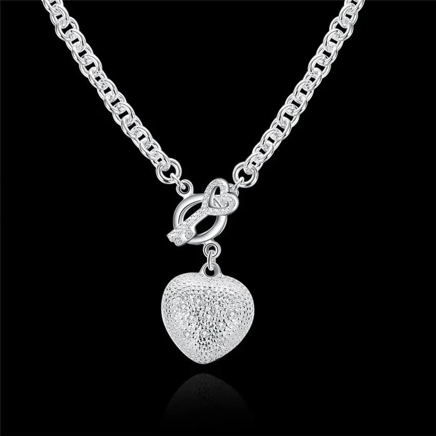 Collier en argent Sterling 925 pour femmes, 18 pouces, avec clé en cœur, cristal brillant, cadeau de noël, offre spéciale