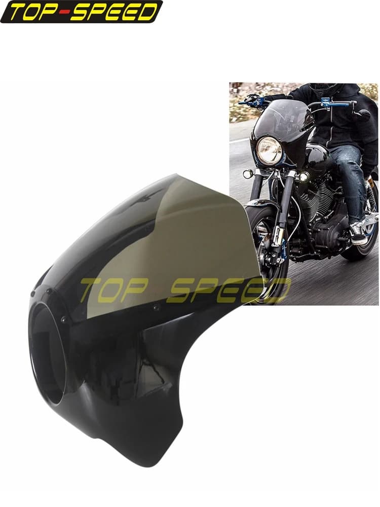 Carénage de phare de moto en plastique ABS, pare-brise en plexiglas 5-3/4 pouces, masque de carénage avant pour Dyna Sportster Bobber Cafe Racer