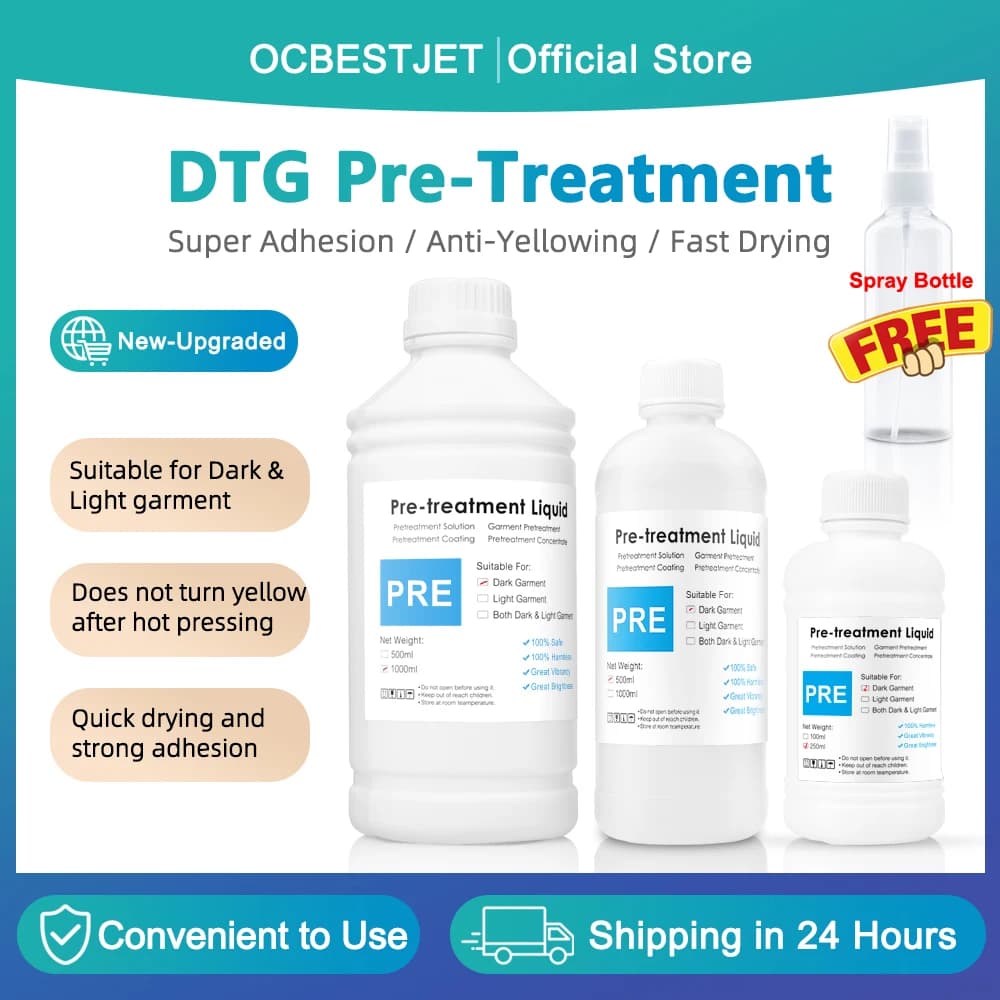 Liquide de prétraitement DTG, apprêt DTG, prétraitement pour encre textile pour imprimante DTG avant impression (pour tissus clairs et foncés)