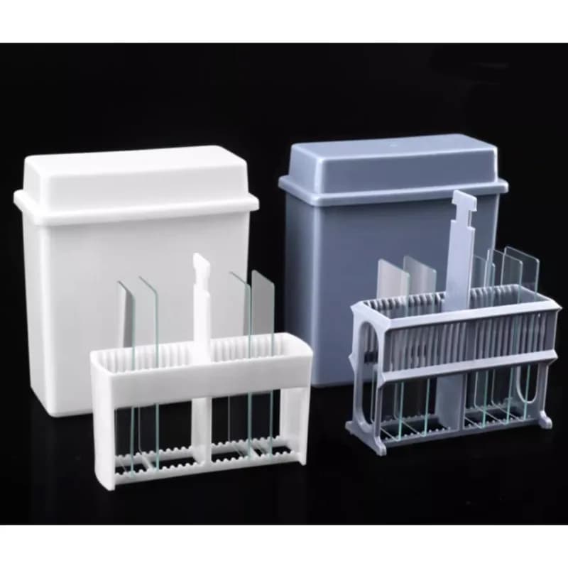 Support de pot de coloration recouvert de plastique 24 fentes blanc pour lames de Microscope; ensemble de plat de support de coloration de diapositives