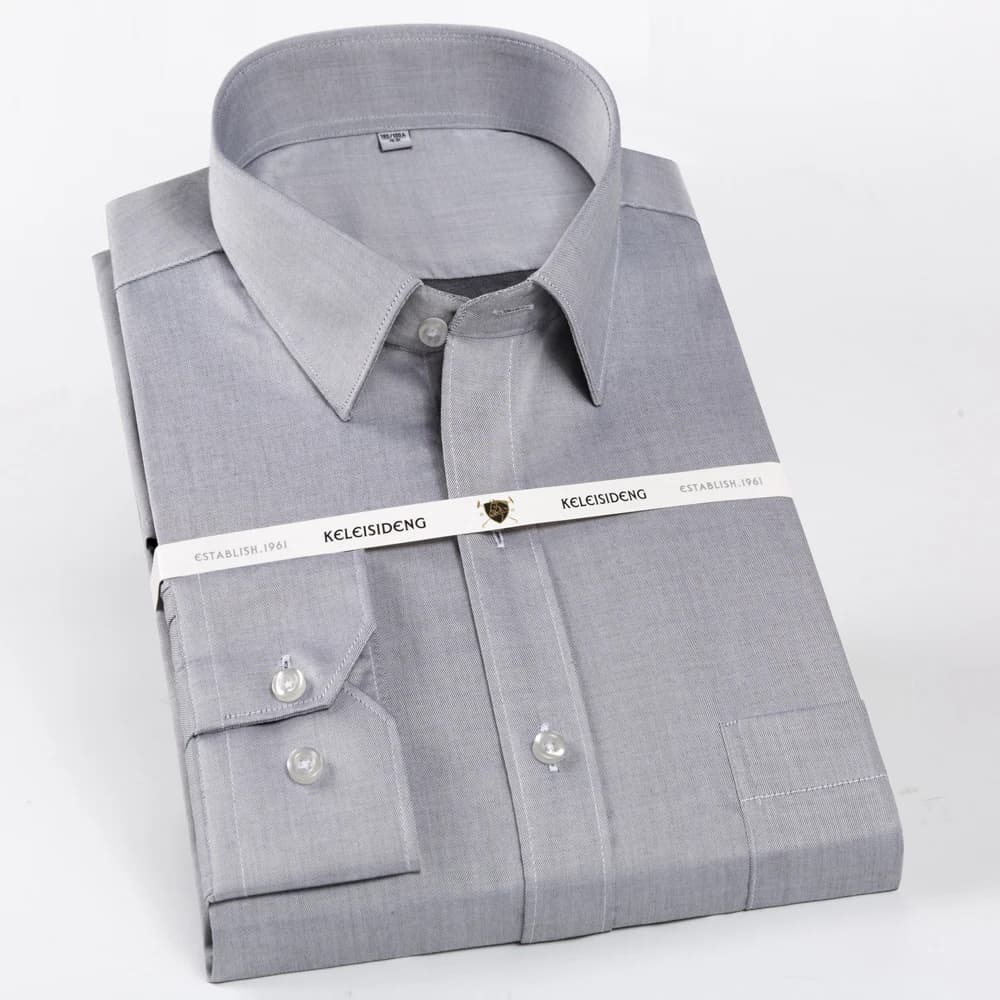 Chemise classique à manches longues pour hommes, coupe régulière, résistant aux plis, poche unique, 100% coton, Business formel
