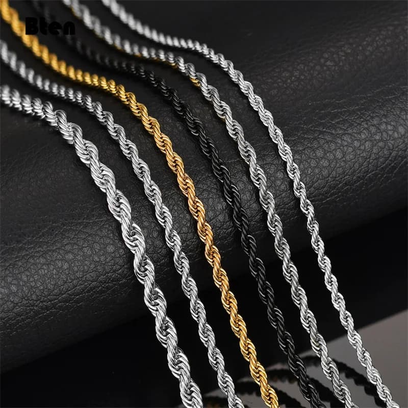BTEN-Collier Classique en Acier Inoxydable pour Homme et Femme, Bijoux Figaro Cubain, Corde JOMen, Largeur 2mm, 3mm, 2020mm, 4/5