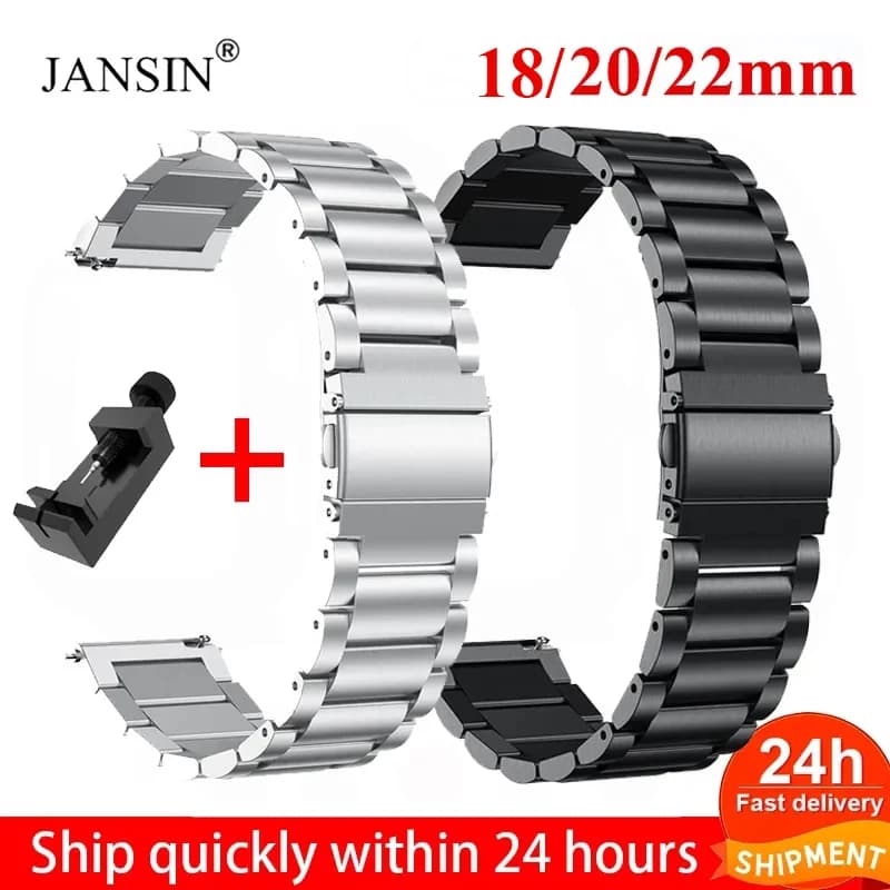 Bracelet de montre 18mm 22mm 20mm pour Samsung Galaxy Watch 7/6/5/4/3 S3 Active2 Huawei Watch GT 7 Pro GT6 GT5 GT4 3 en acier inoxydable