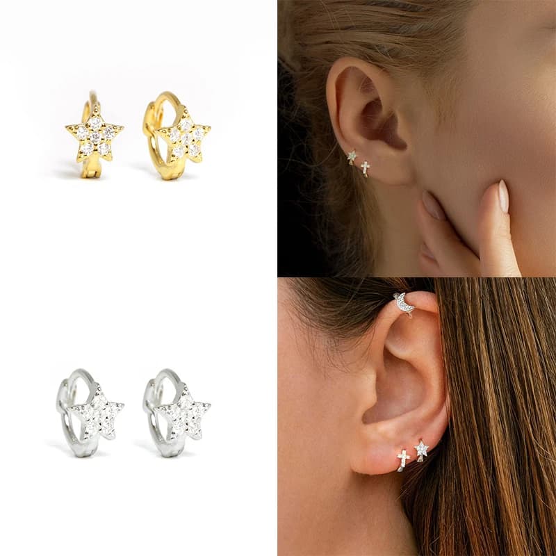 Aide – boucles d'oreilles rectangulaires en argent Sterling 925, Zircon coloré de 6mm, Mini cercle, deuxième trou, Cartilage, cerceaux, bijoux