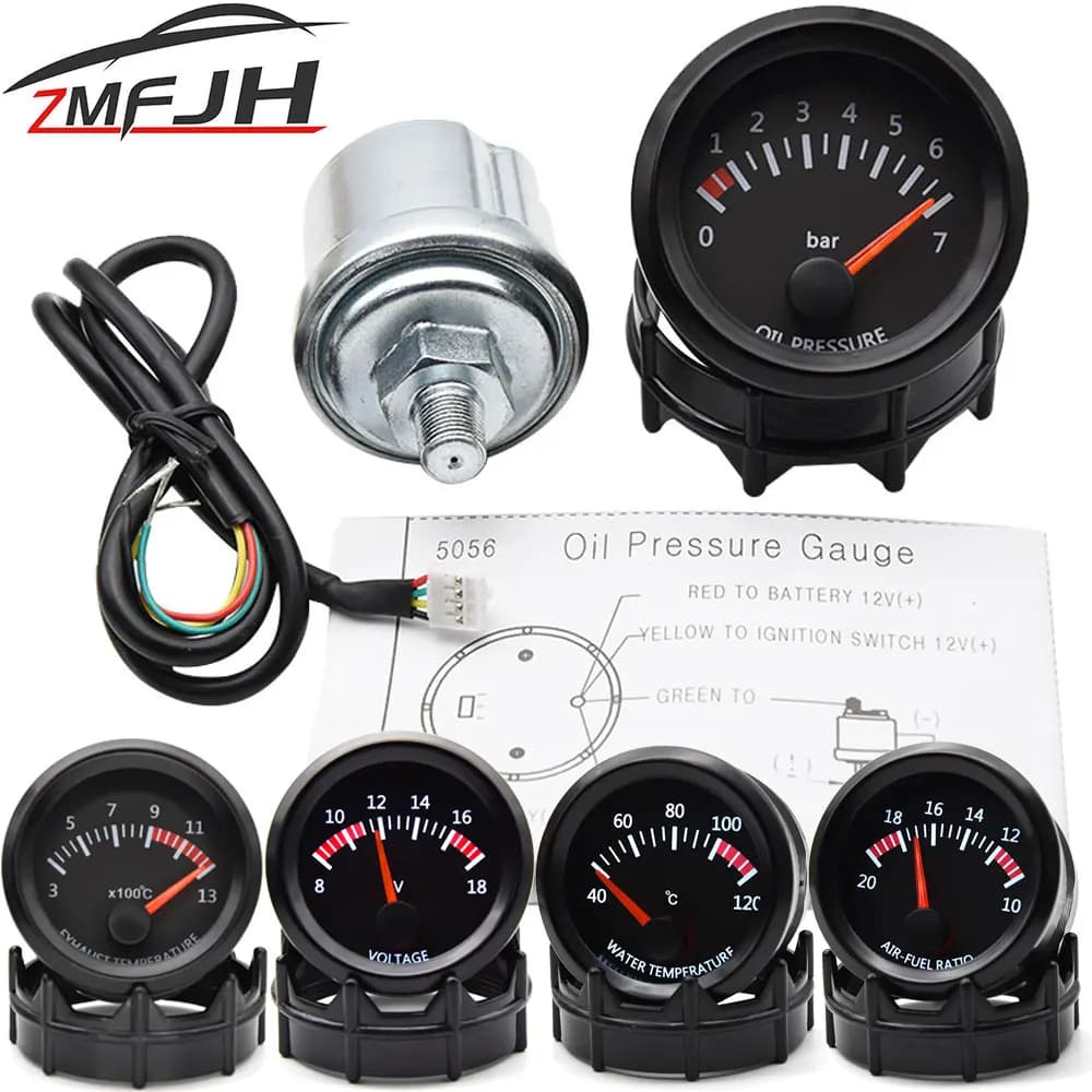 Jauge de pression d'huile de voiture automatique universelle, compteur LED avec capteur, support noir, jauge de course, 0-7bar, 2 ", 52mm, 12V