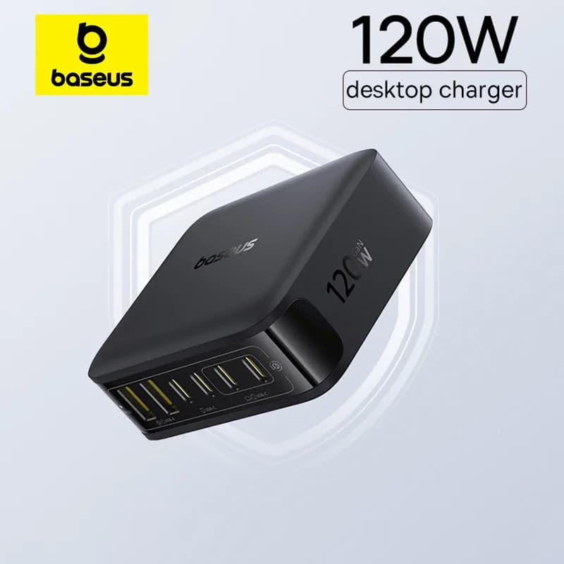 Chargeur de bureau Baseus 120W USB-C GaN à charge rapide PD pour tablette, ordinateur portable, iPhone 17 16 15 14