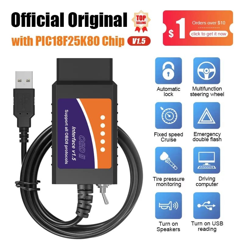 Pour-Scan ELM327 USB V1.5 PIC18F25K80 pour Mazda Ford Module Initialization PATS Programmation clé déverrouiller fonctions cachées HS MS CAN