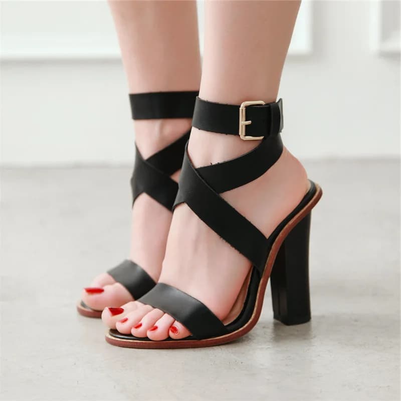 Sandales de gladiateur à talons hauts pour femmes, chaussures d'été, tongs, sangles croisées de rinçage, chaussures de danse de fête, chaussures de grande taille