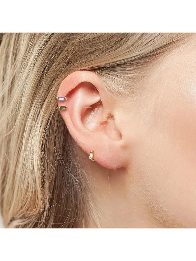 Aide – boucles d'oreilles rectangulaires en argent Sterling 925, Zircon coloré de 6mm, Mini cercle, deuxième trou, Cartilage, cerceaux, bijoux