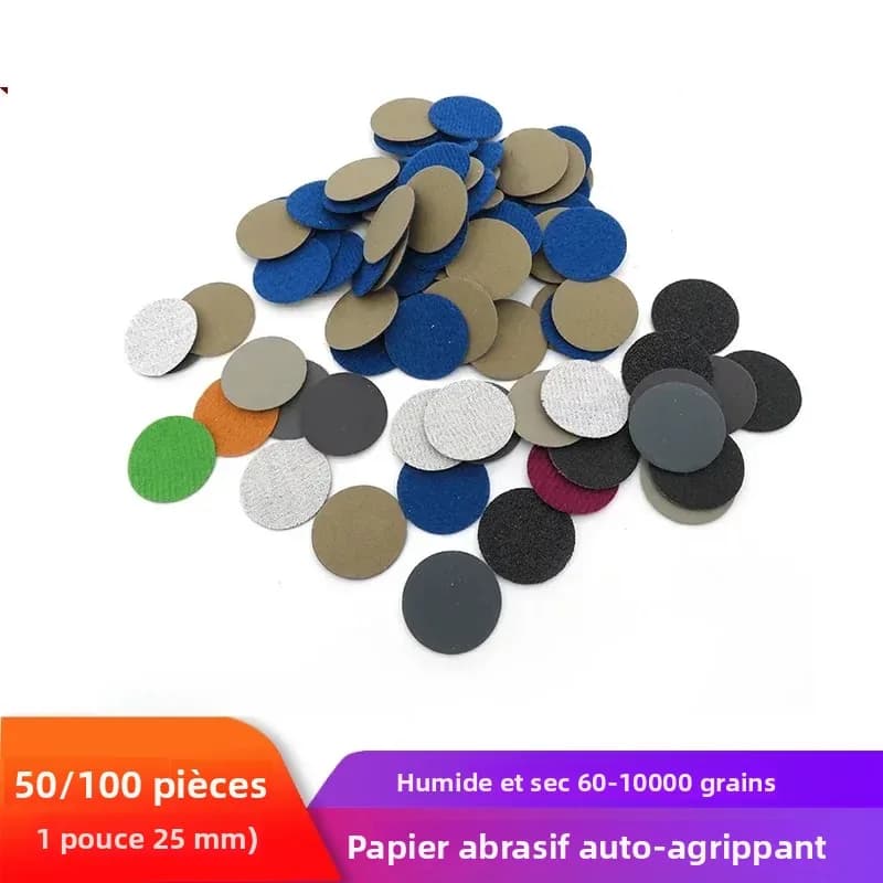 50/100 pièces de papier abrasif humide et sec de 1 pouce (25 mm), grains 60-10000, disques abrasifs imperméables pour le ponçage du bois et la polissage de la peinture