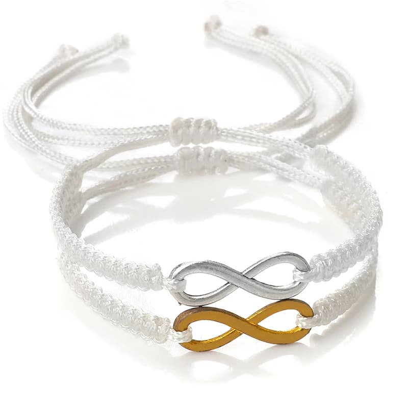 Kit de Bracelet Tressé Extron, Corde Noire/Blanche, Charme Ajustable, Bijoux à la Mode, Cadeau pour Couple, 2 Pièces/Ensemble
