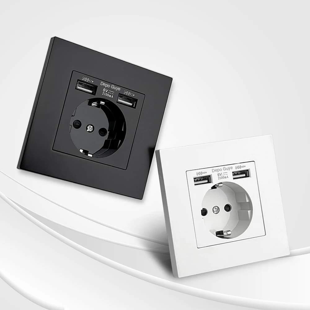 Prise de courant murale Double USB Standard ue, prise électrique murale avec Port de chargement rapide Usb type-c 16A prise de panneau PC 220V