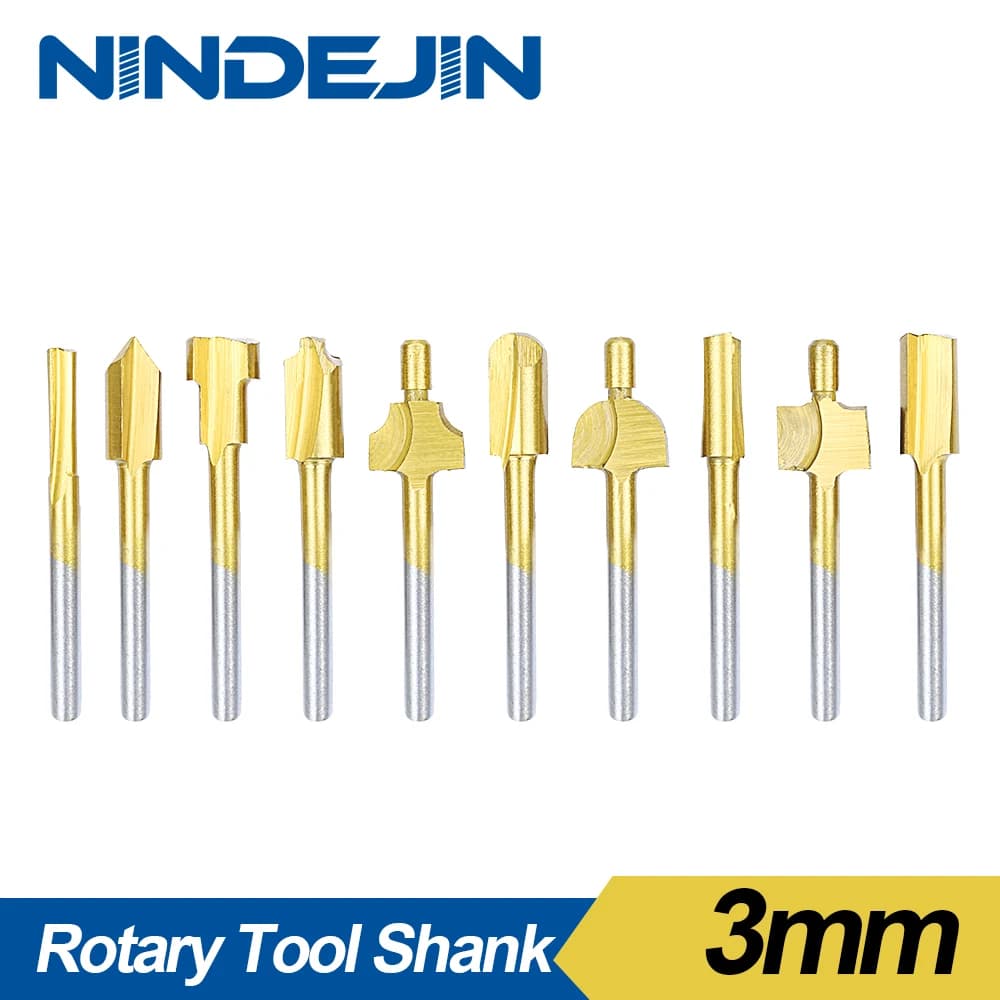 NINDEJIN 10 pièces HSS routeur jeu de mèches coupe-bois fraisage convient titane 1/8 "tige Dremel accessoire gravure charpentier outils rotatifs