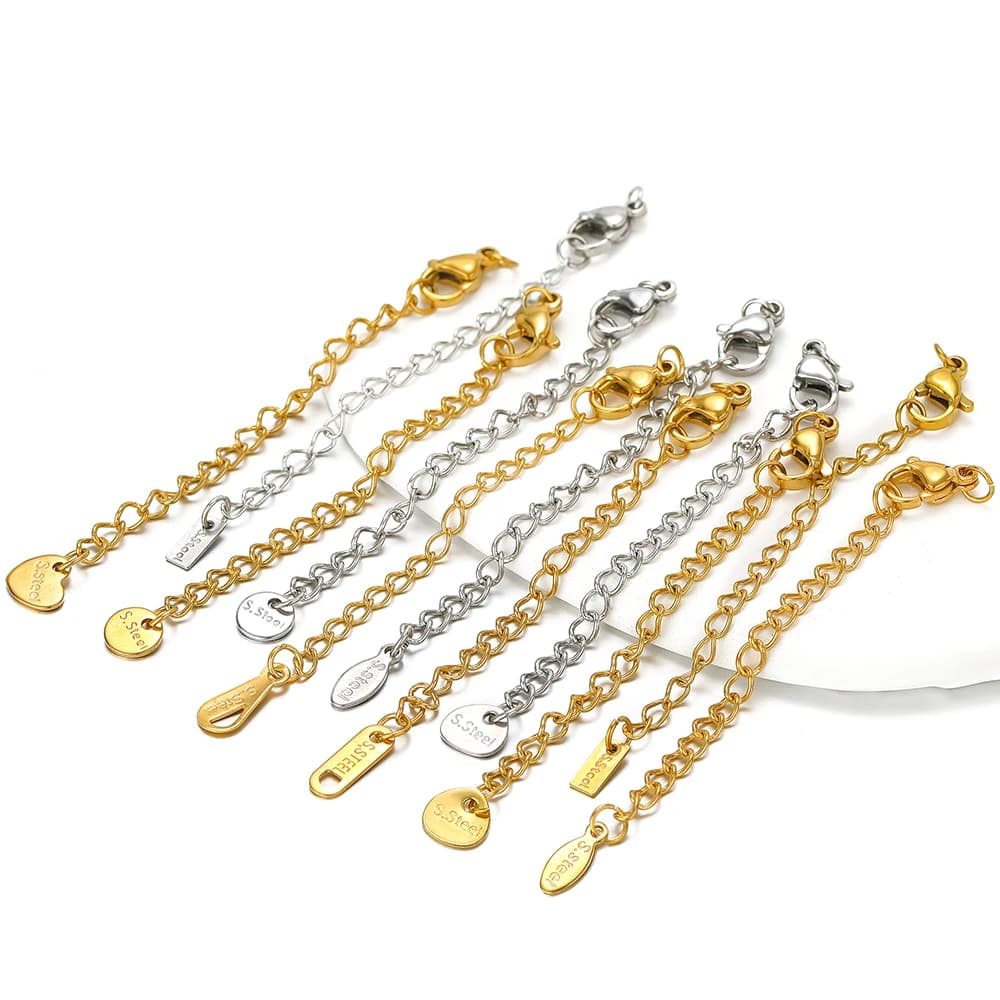 Chaînes de queue d'extension en acier inoxydable, couleur or, fermoirs à homard, connecteur, Bracelets, fabrication de colliers, composants, 10 pièces