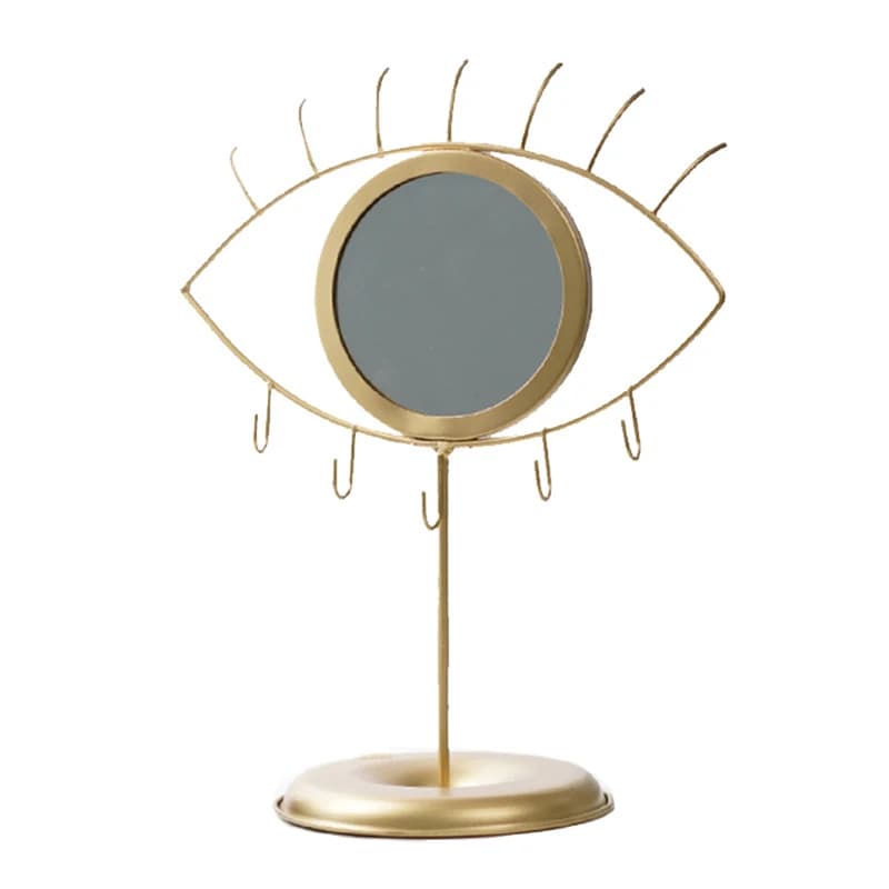 Miroir de maquillage de table avec base de rangement de bijoux, miroir vintage doré en fer forgé miroir pour les yeux salle de bain chambre à coucher miroir de dressing