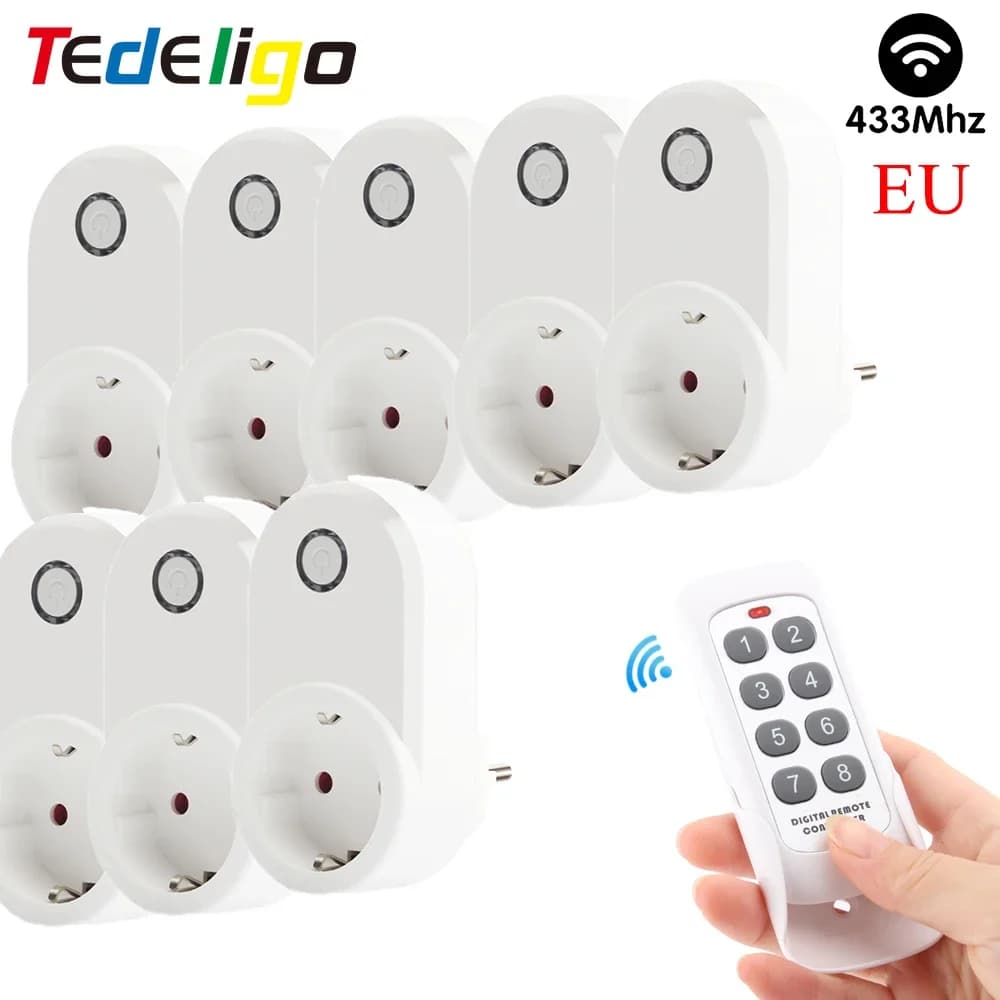 Prise sans fil pour maison intelligente 15A, télécommande EU FR 433MHz, accessoires de prise électrique murale, interrupteur de programmeur AC 220V LED