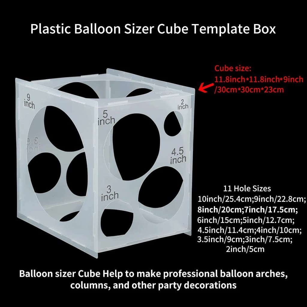 Boîte de Mesure de la Taille des Ballons Pliable, Outil de Mesure de la Taille des Ballons en Forme de Cube, 11 Trous pour la Décoration des Colonnes d'Arc de ixde Mariage