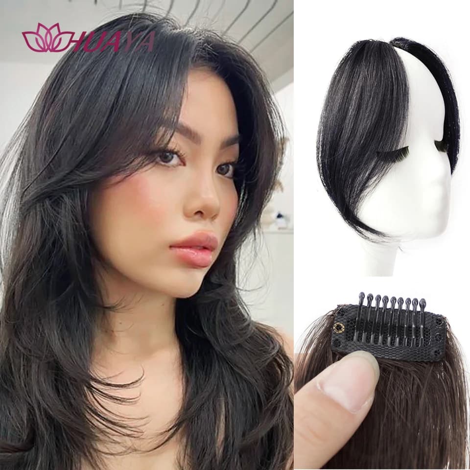 Frange synthétique à clipser, extensions de cheveux, frange naturelle à la française, pièce de cheveux pour femmes, frange latérale, cheveux synthétiques.