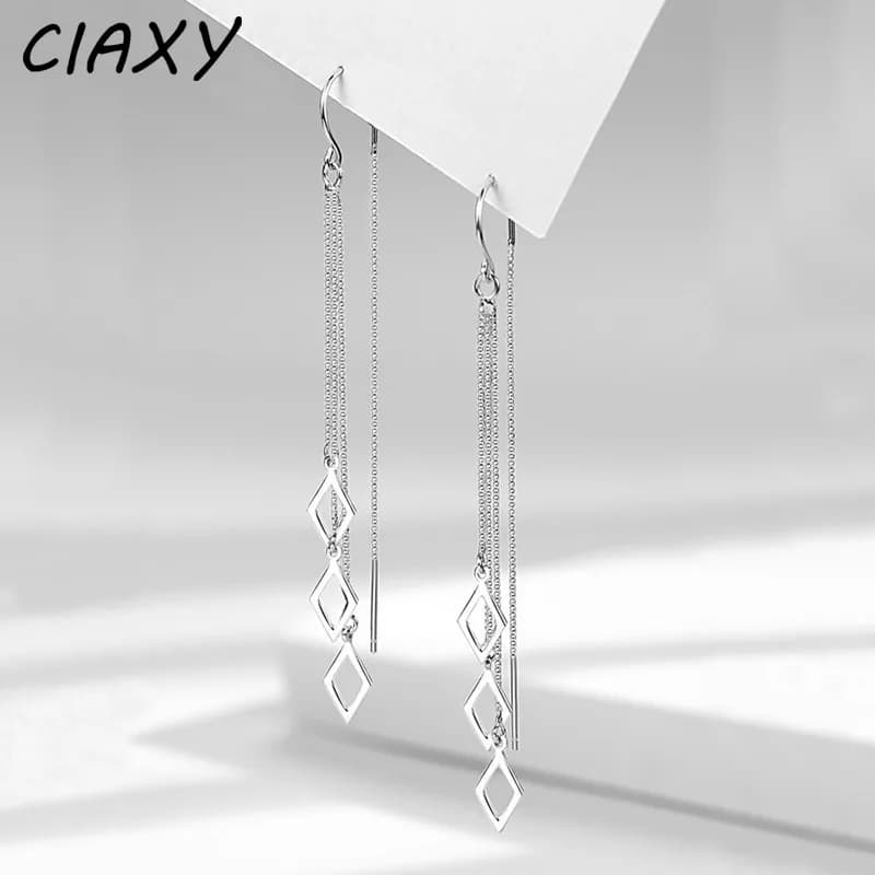 CIAXY – boucles d'oreilles en losange géométrique couleur argent pour femmes, pompon de tempérament, longue ligne d'oreille, bijoux à la mode, cadeau, 2021