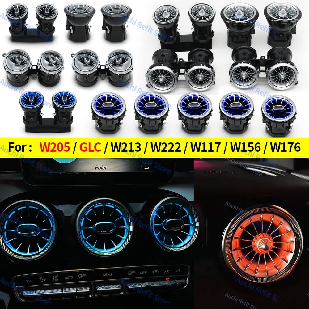 Diffuseurs d'air LED pour voiture, 3/64 couleurs, pour Mercedes-Benz Classe C GLC W205 X253 W213 W222 W117 X156 W176, lumière ambiante turbo