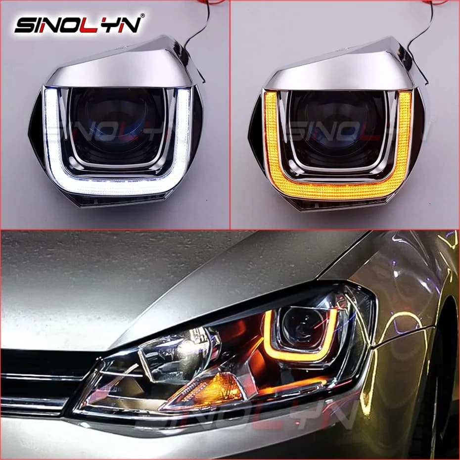 Sinolyn – Kits de rénovation à haute Configuration pour VW Golf 7 2013, mise à niveau originale des phares DRL LED Hella 3R G5 Q5, lentilles de projecteur