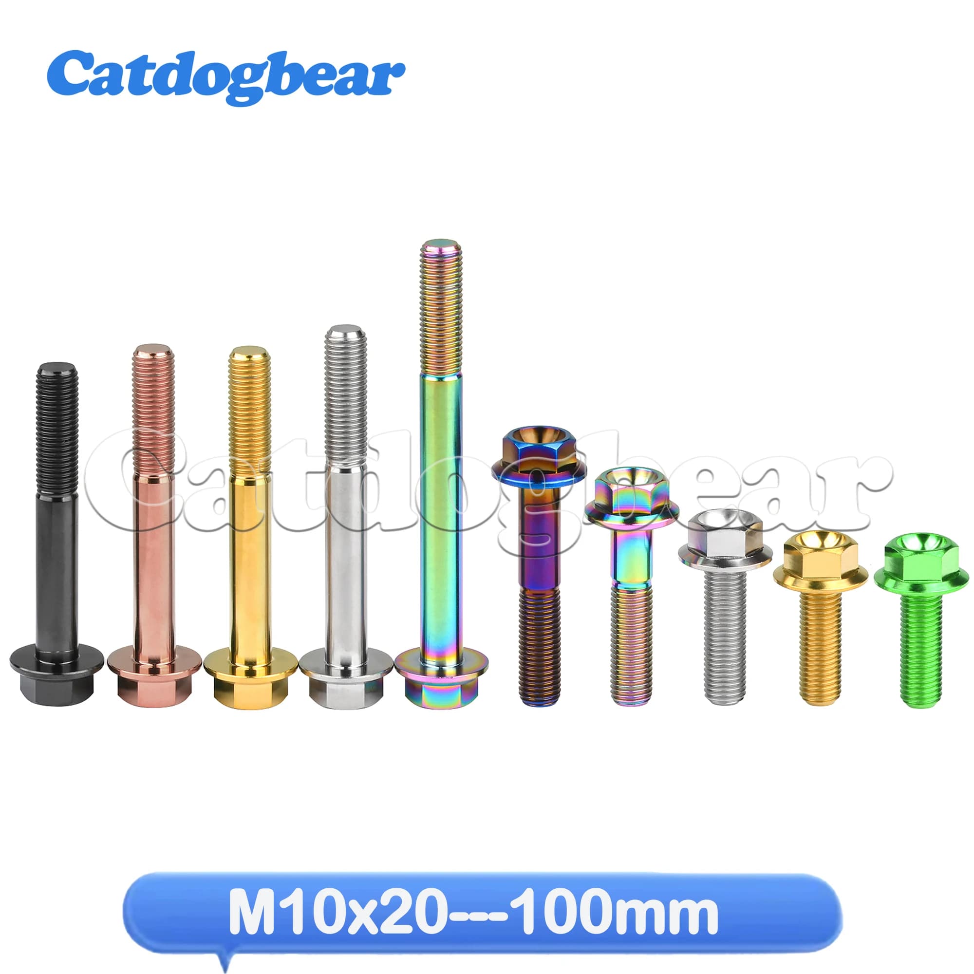 Catdogbear M10 X 20 25 30 35 40 45 50 55 60 65 70 75 80 90 100mm Pas1.25mm Boulon à bride à tête hexagonale en titane Ti