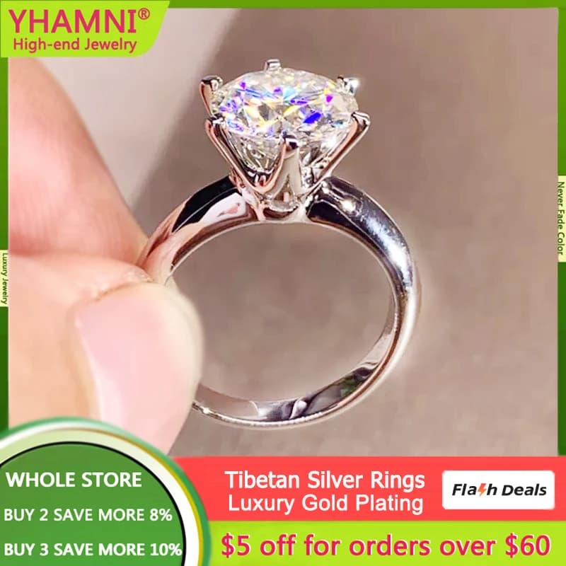 Bagues en or blanc pur pour femmes, bijoux de mariage, bague Solitaire ronde 2.0ct en Zircon cubique