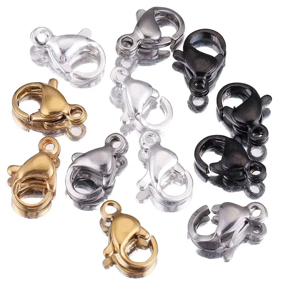 Fermoirs à homard en acier inoxydable, lot de 20 pièces, pistolet or argent, crochets noirs, connecteur pour la fabrication de bijoux, fournitures de Bracelet, vente en gros