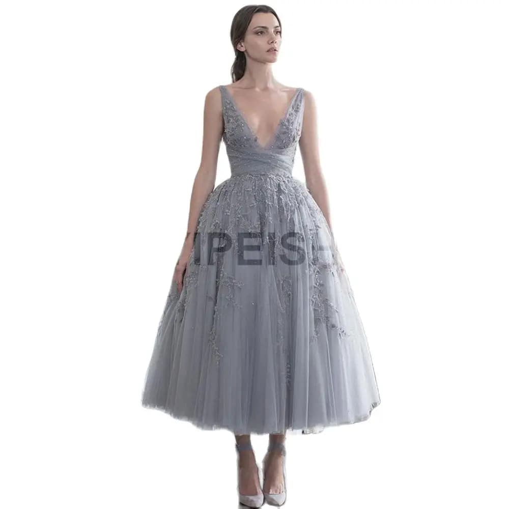Robes De soirée grises personnalisées Robe courte à perles robes De bal élégantes Robe formelle Vintage Robe De soirée
