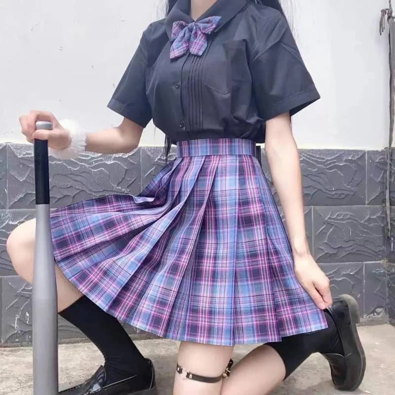 CZJMS – Mini jupe plissée japonaise pour femmes, taille haute, mode JK, Plaid, nœud élégant, ligne A, danse, été, Cosplay pour filles