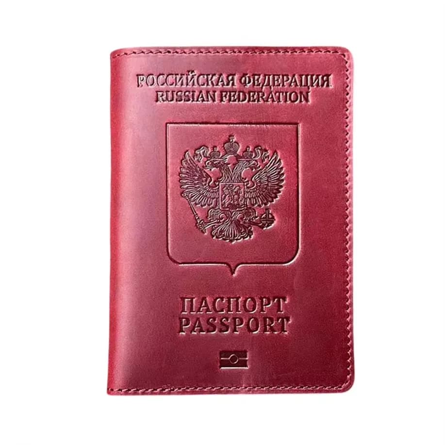 Couverture de passeport russe en cuir véritable, cuir pleine fleur, cadeau pour voyage