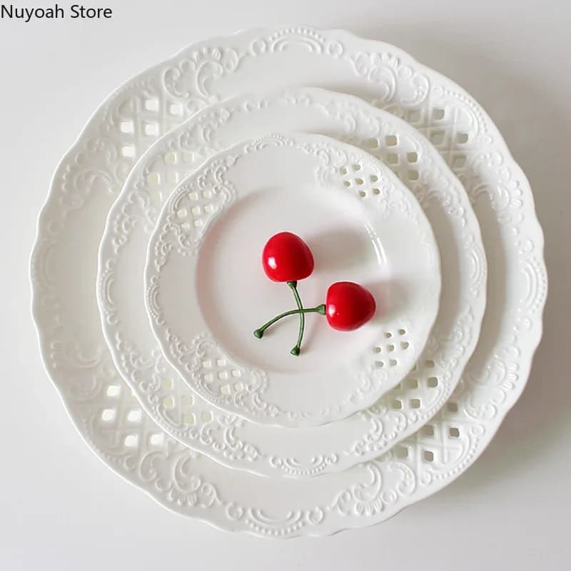 Assiette chinoise en relief creux créatif, vaisselle en céramique, assiette de cours principal domestique, ustensiles de cuisine, accessoires de cuisine