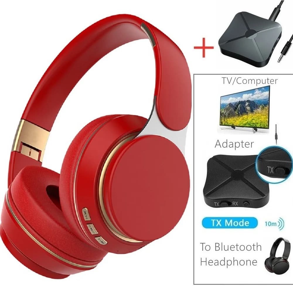 Écouteurs TV sans fil Bluetooth 5.0, adaptateur USB, casque stéréo pliable, oreillettes avec micro, pour Samsung TV, PC, musique