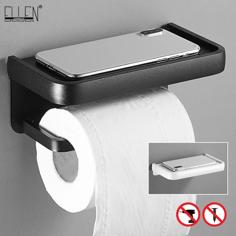 Porte-papier hygiénique multifonction noir, étagère de rangement, porte-rouleau de papier, chrome, gris, blanc, EL609