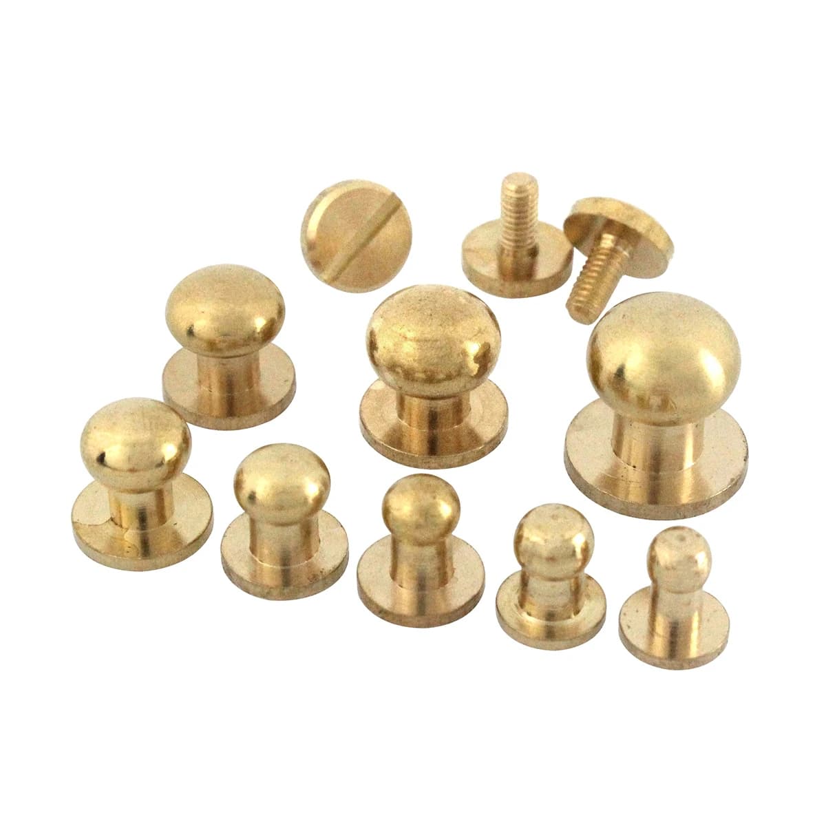 10 pièces de boutons Sam Brown en laiton massif, à visser, à tête ronde, clous à tige, rivets, accessoires pour artisanat du cuir