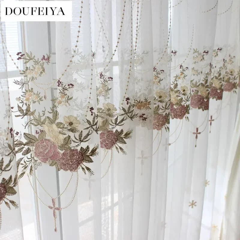 Rideaux transparents en Tulle blanc de luxe, pour salon, dentelle brodée, princesse romantique, écran de fenêtre, cuisine, broderie européenne