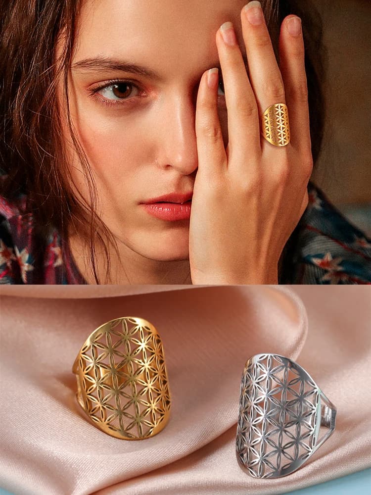 Unift – bague réglable en acier inoxydable, géométrie sacrée, fleur de vie, accessoires pour hommes et femmes, bijoux vintage en filigrane, cadeaux