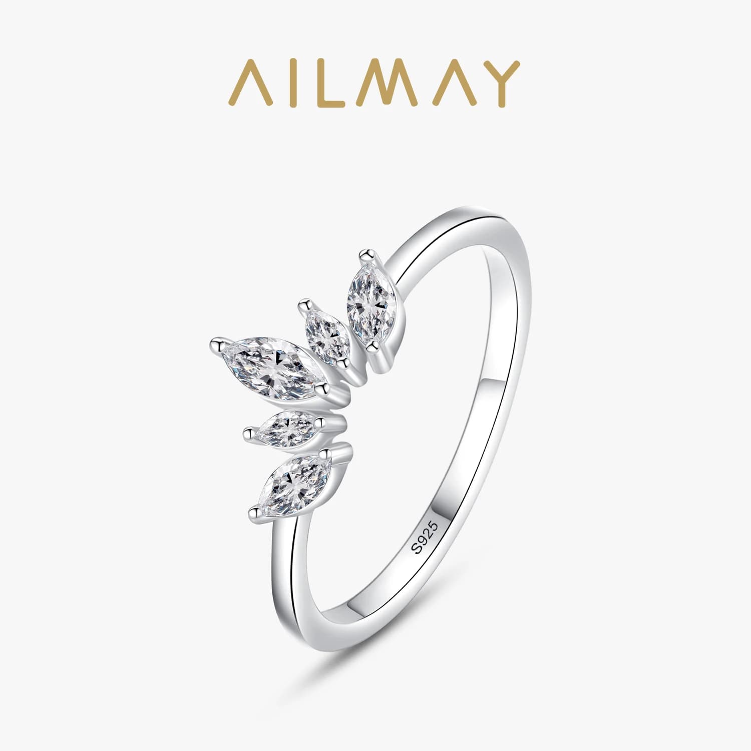Ailmay mode 925 en argent Sterling Simple couronne bague élégant clair Zircon anneaux pour femmes filles fête accessoires bijoux