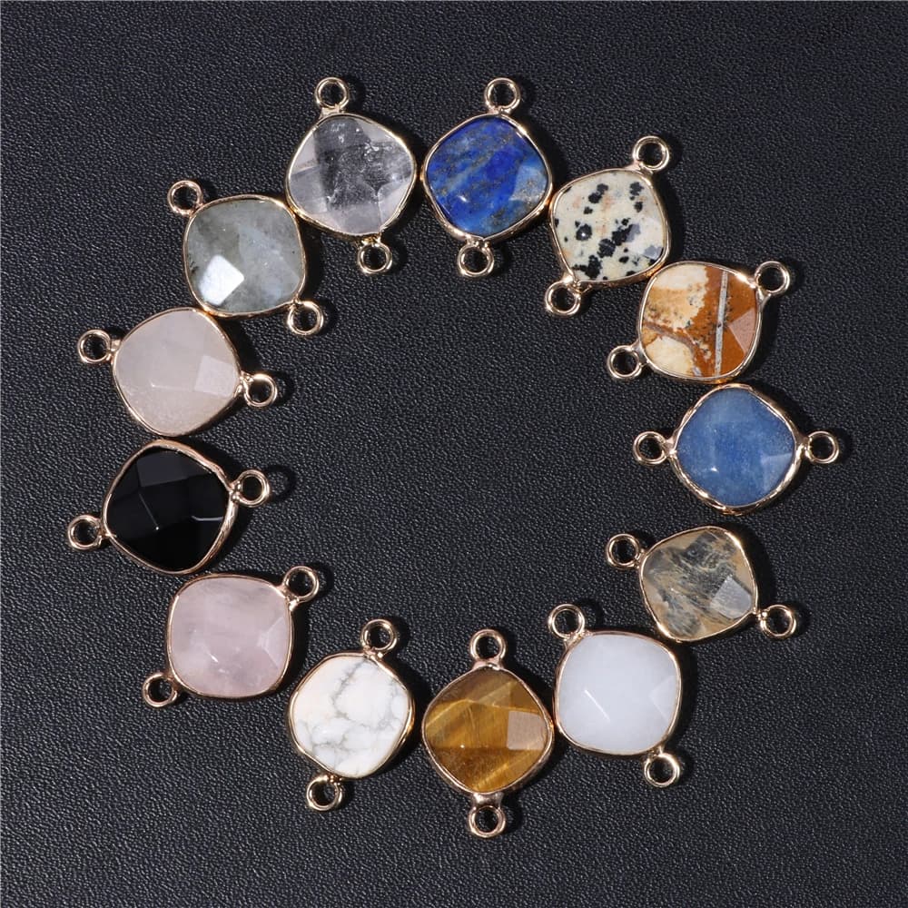 Connecteur en pierre naturelle de 14MM, pendentif en agate, quartz, losange, breloques à facettes pour la fabrication de bijoux, collier, Bracelet, accessoires