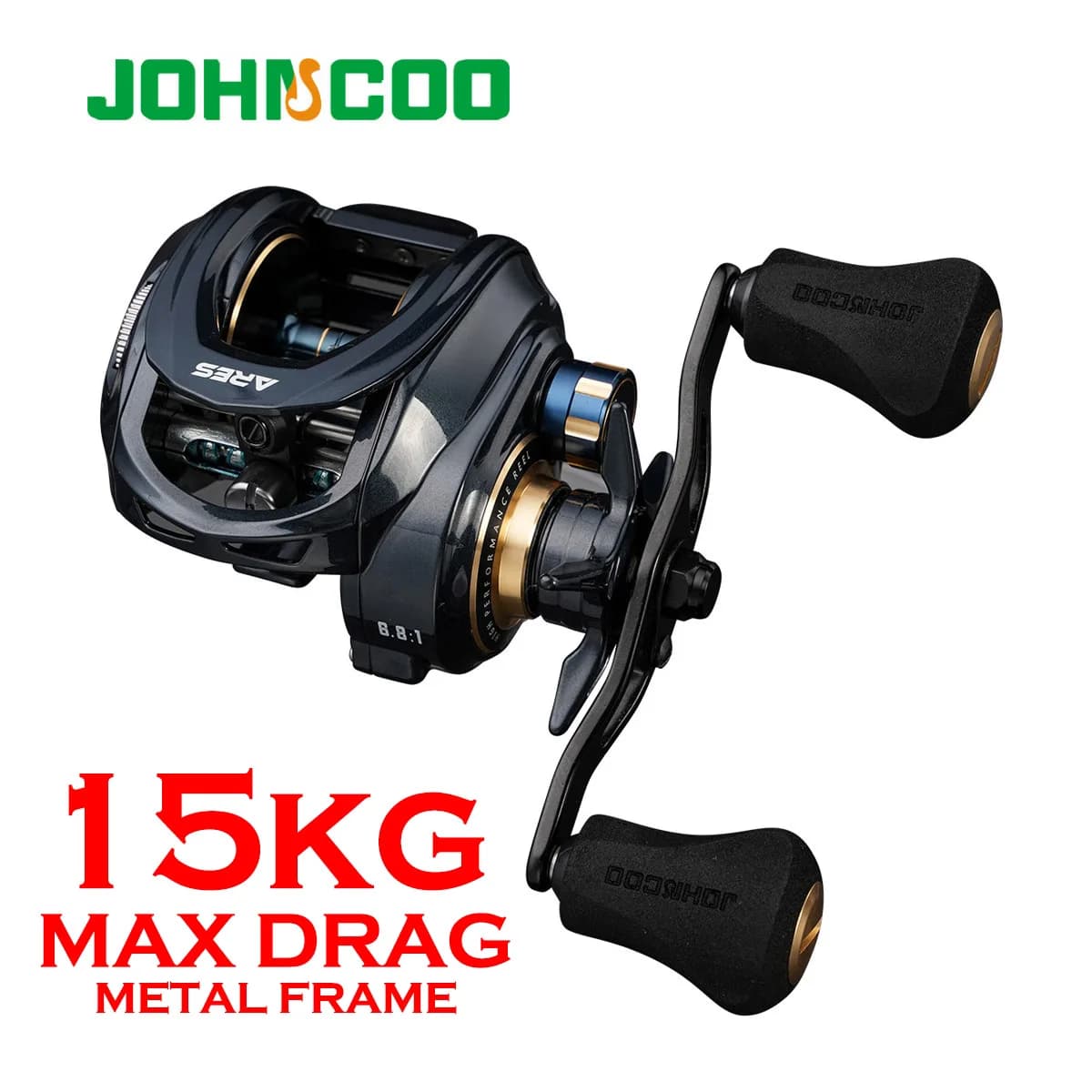 HNCOO-Moulinet Baitcasting avec cadre en aluminium, pêche en eau salée, rapport d'engrenage 6.8:1, traînée maximale de 15kg, profil bas