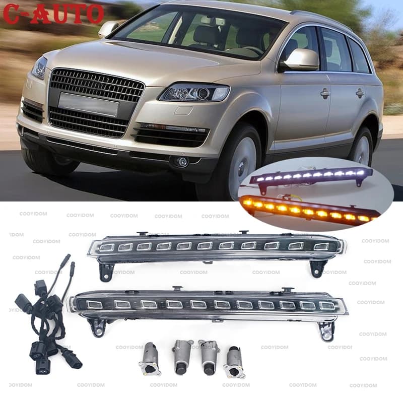 Gauche/droite 12V LED feux diurnes DRL lumière du jour pour Audi Q7 2006 2007 2008 2009 antibrouillard avec clignotant jaune