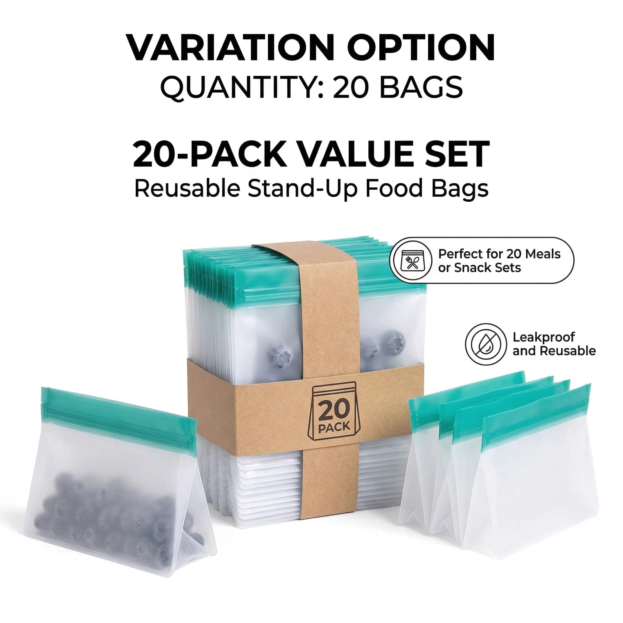 Sac alimentaire en PEVA réutilisable pour congélateur, sac de rangement des aliments debout, sac en silicone étanche, sacs à fermeture fraîche sans BPA, cuisine supérieure, évaluation
