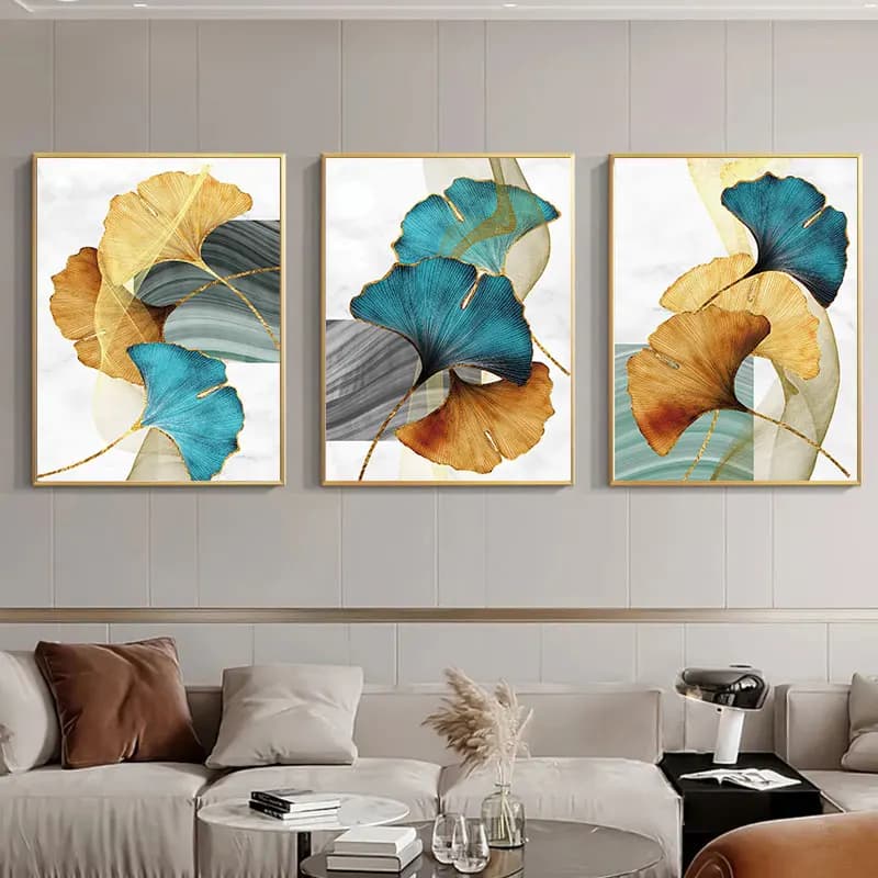 Peinture sur toile de feuilles de ginkgo abstraites, impressions murales de luxe, image décorative pour salon, chambre à coucher, décor d'art à la maison, mode