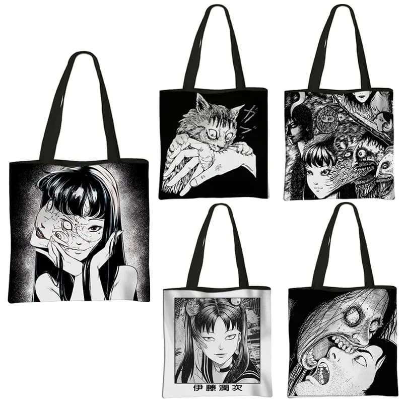 Sac à main imprimé Manga d'horreur pour femmes, fourre-tout Anime Junji Ito, sac à bandoulière Harajuku, pochette de voyage pour dames, sacs de Shopping réutilisables