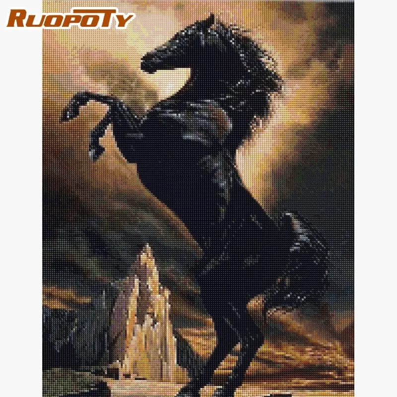 RUOPOTY-Analyste de peinture d'art de diamant, gestion d'animaux, artisanat de mosaïque de cheval, broderie de biscuits