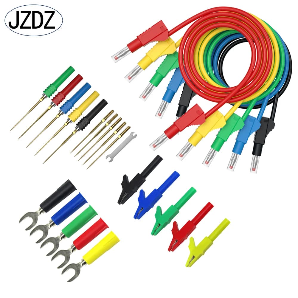 Kit de câbles de test multimètre JZDZ – Fiches bananes de sécurité vers pinces crocodiles et fiches en U – Sondes de test remplaçables JT8003