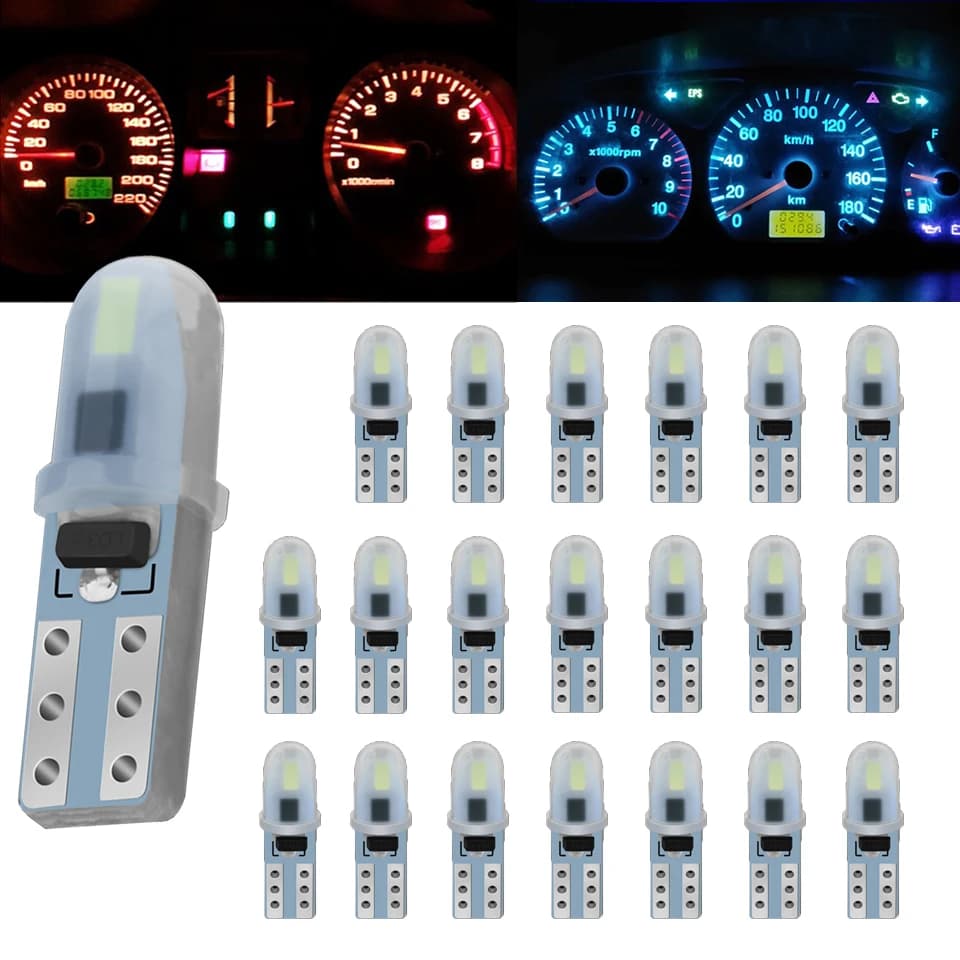 Indicateur lumineux intérieur de voiture, lampe de jauge de tableau Prada Wedge, ampoule de signal automatique, DC12V, 7 couleurs, 20X, T5, LED W3W, W1.2W