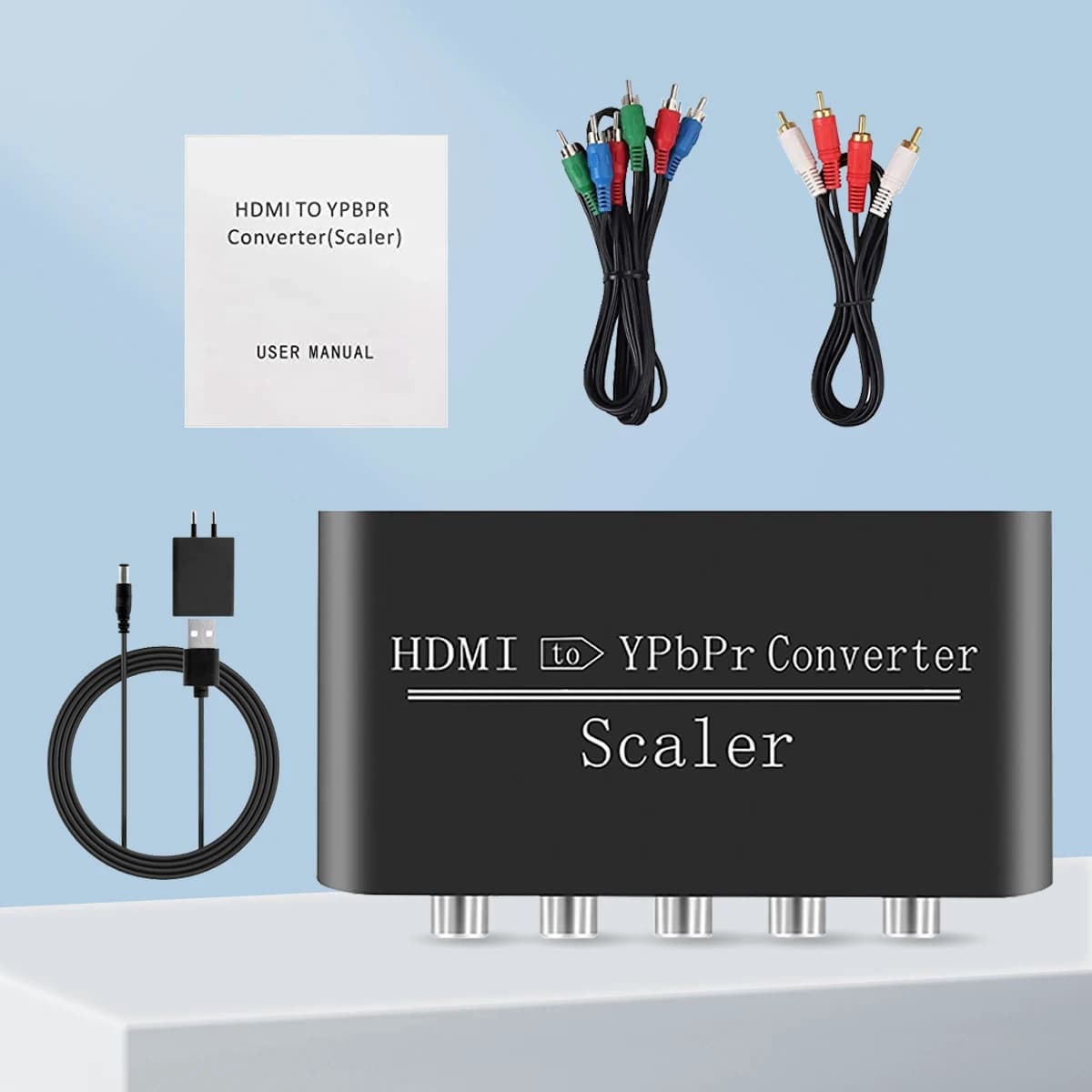 Convertisseur vidéo HD vers composant 1080P, adaptateur HD vers YpbPr RGB 5RCA avec fonction détartreur avec adaptateur d'alimentation, câble Audio 3RCA