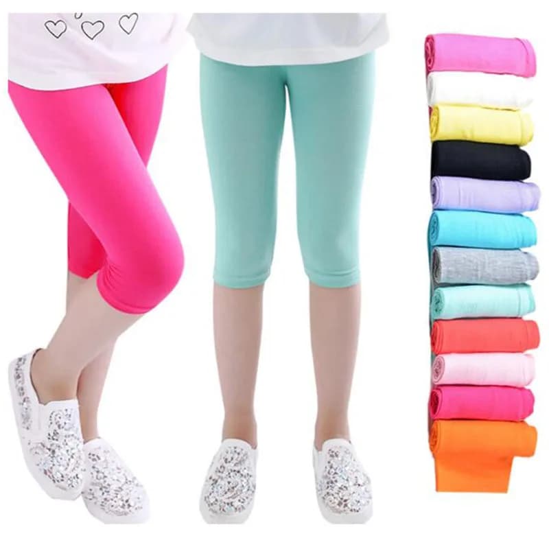 Leggings d'été pour petites filles, pantalons courts, couleur bonbon, longueur mollet, pantalons moulants pour enfants de 2 à 12 ans